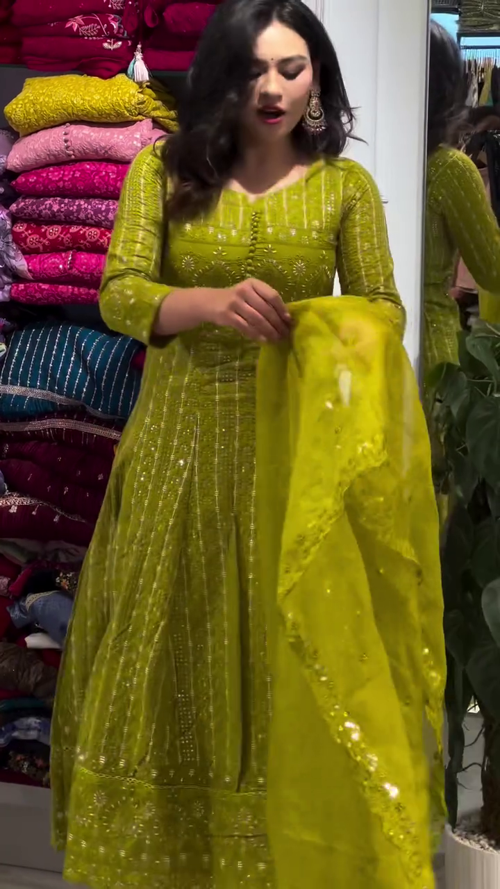 Cotton Anarkali Kurti with Heavy Kalidaar Embroidery, Embroidered Cotton Pant, Dupatta Set