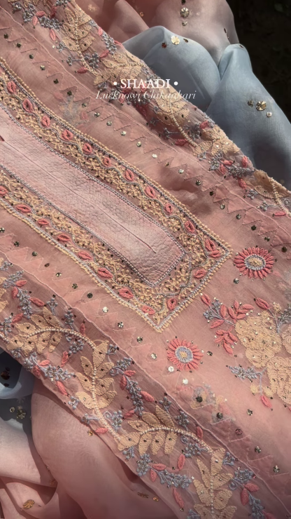 Pink Heavy Chikankari Suit Set with Embroidered Koti – A Blend of Tradition and Elegance