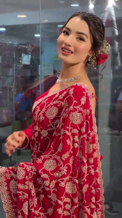 Red Georgette Saree with Parsi Gara Work