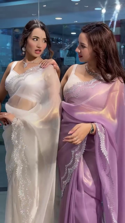Onion Pink Saree with Sparkling Design – A Valuable Investment in Elegance