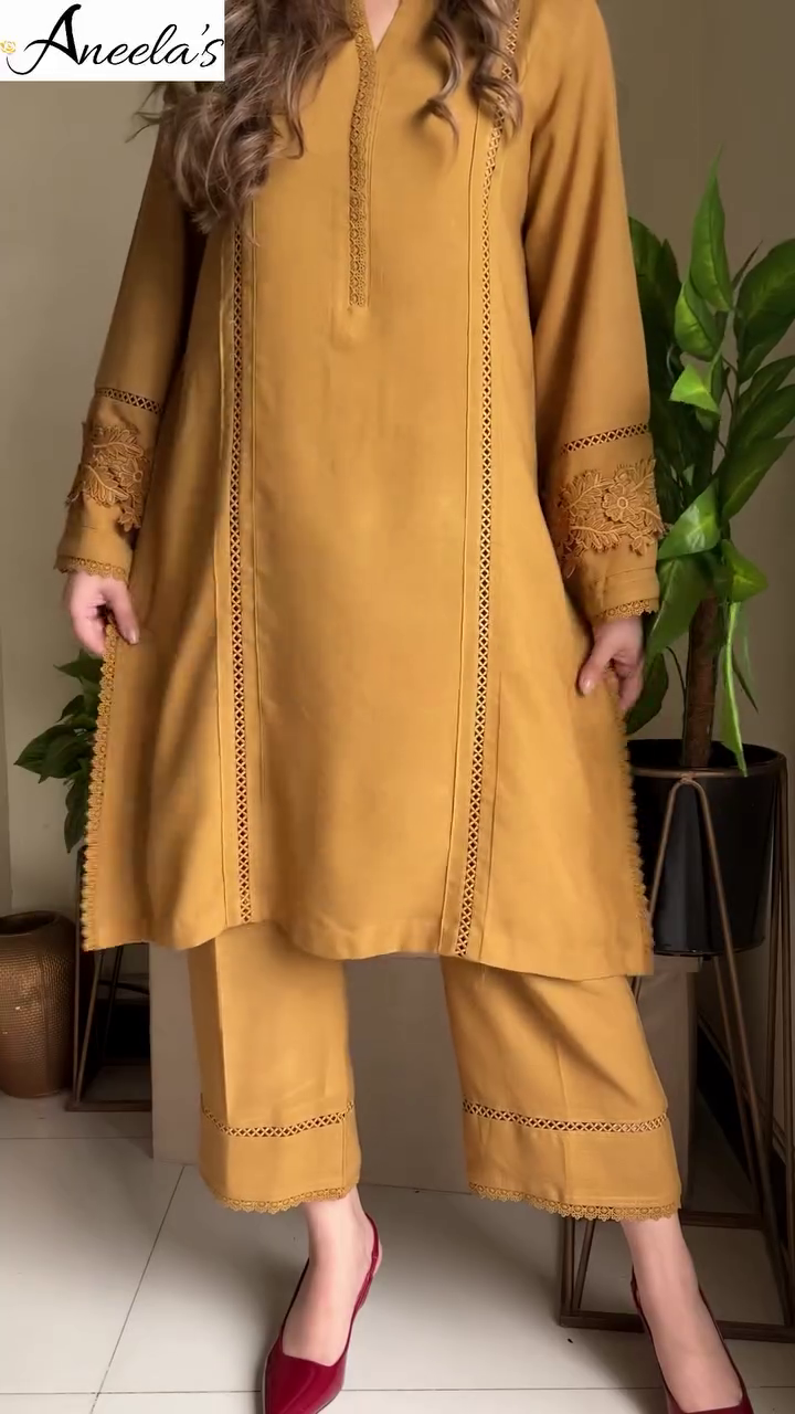 Front V-Neck Plain Indian Cotton Dress – Warm Orange Elegance
