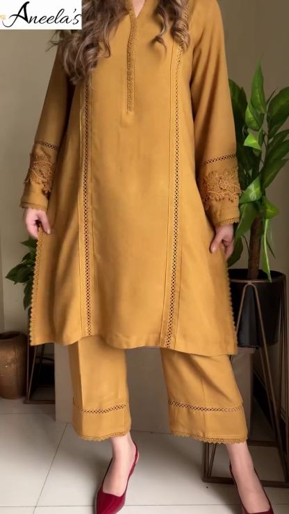 Front V-Neck Plain Indian Cotton Dress – Warm Orange Elegance