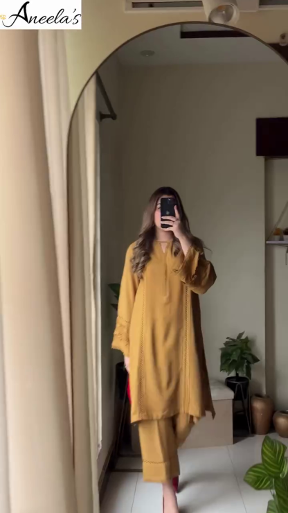 Front V-Neck Plain Indian Cotton Dress – Warm Orange Elegance