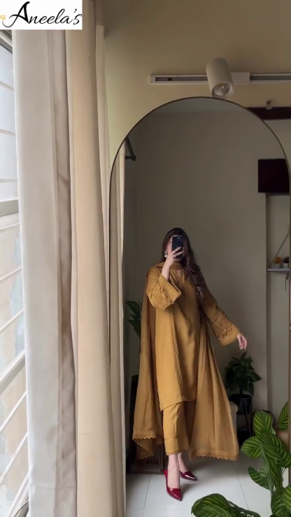 Front V-Neck Plain Indian Cotton Dress – Warm Orange Elegance