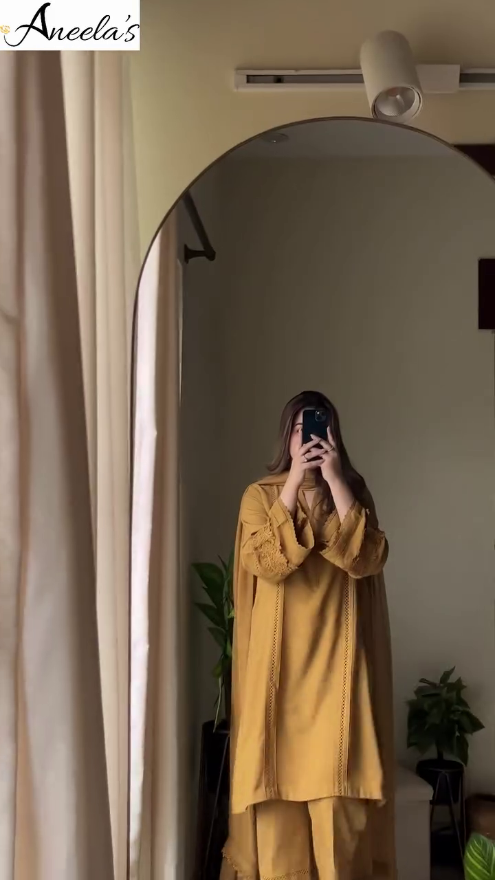 Front V-Neck Plain Indian Cotton Dress – Warm Orange Elegance