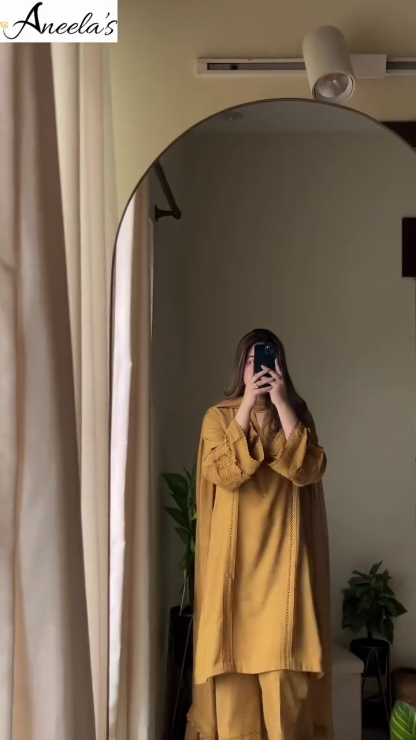 Front V-Neck Plain Indian Cotton Dress – Warm Orange Elegance