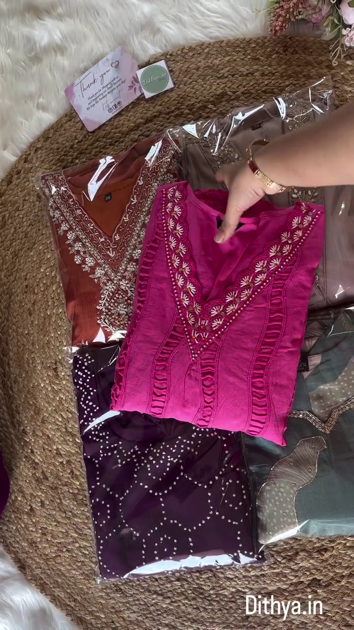 Multi-Color Kurtis with Handwork Neck – A Vibrant Blend of Elegance and Tradition