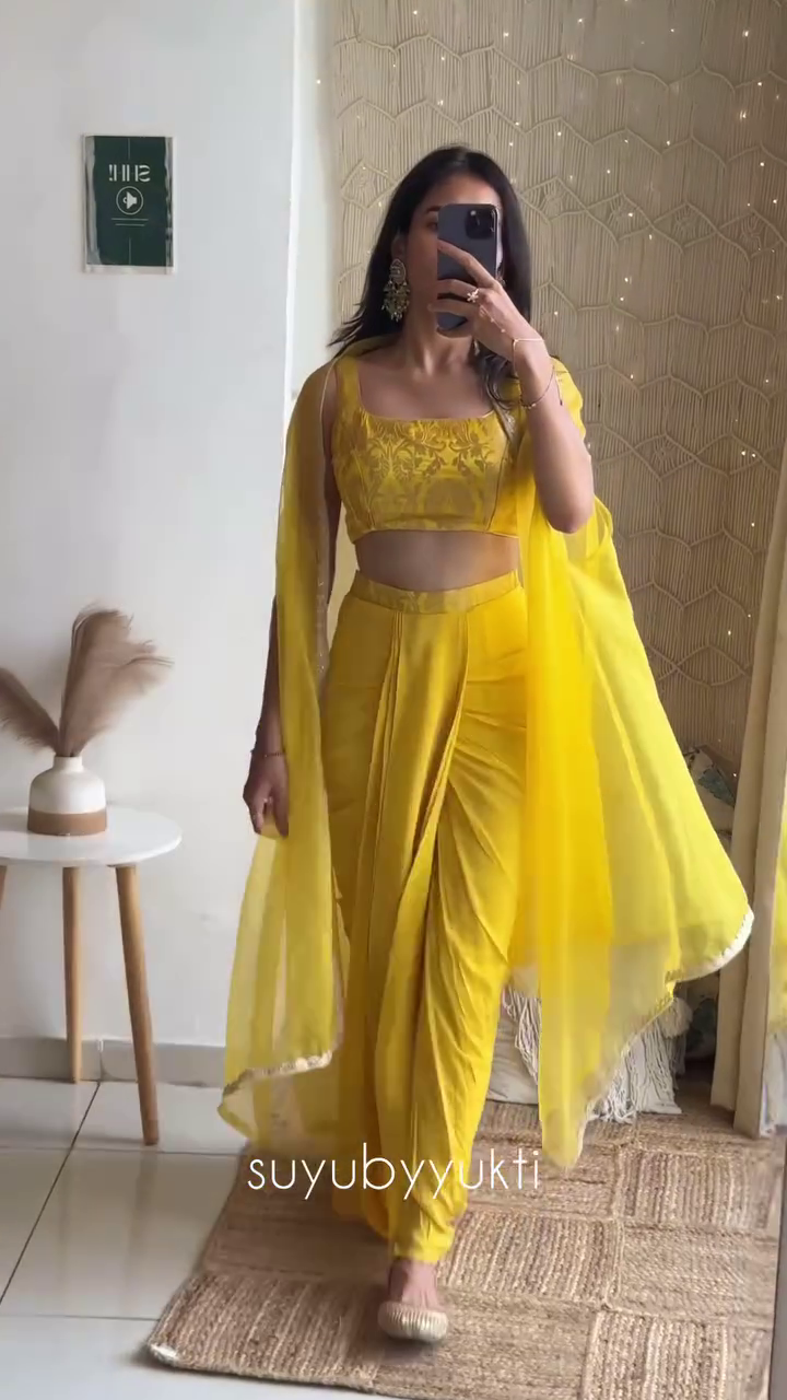 Yellow Cutdana Embroidered Sharara Set with Sequin Embellished Blouse and Dupatta – A Radiant Festive Ensemble