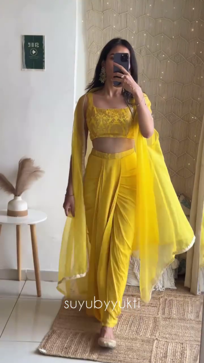 Yellow Cutdana Embroidered Sharara Set with Sequin Embellished Blouse and Dupatta – A Radiant Festive Ensemble