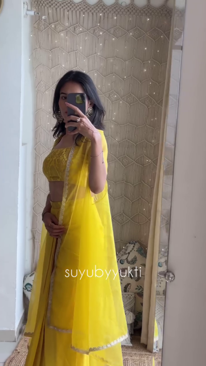 Yellow Cutdana Embroidered Sharara Set with Sequin Embellished Blouse and Dupatta – A Radiant Festive Ensemble
