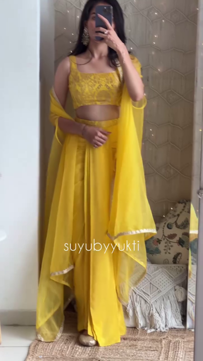 Yellow Cutdana Embroidered Sharara Set with Sequin Embellished Blouse and Dupatta – A Radiant Festive Ensemble