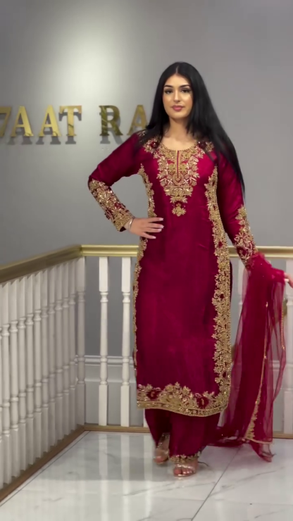 Festive Wear Roman Silk Red Palazzo Suit – A Timeless Symbol of Elegance