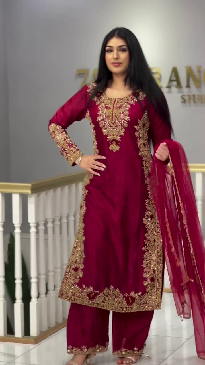 Festive Wear Roman Silk Red Palazzo Suit – A Timeless Symbol of Elegance