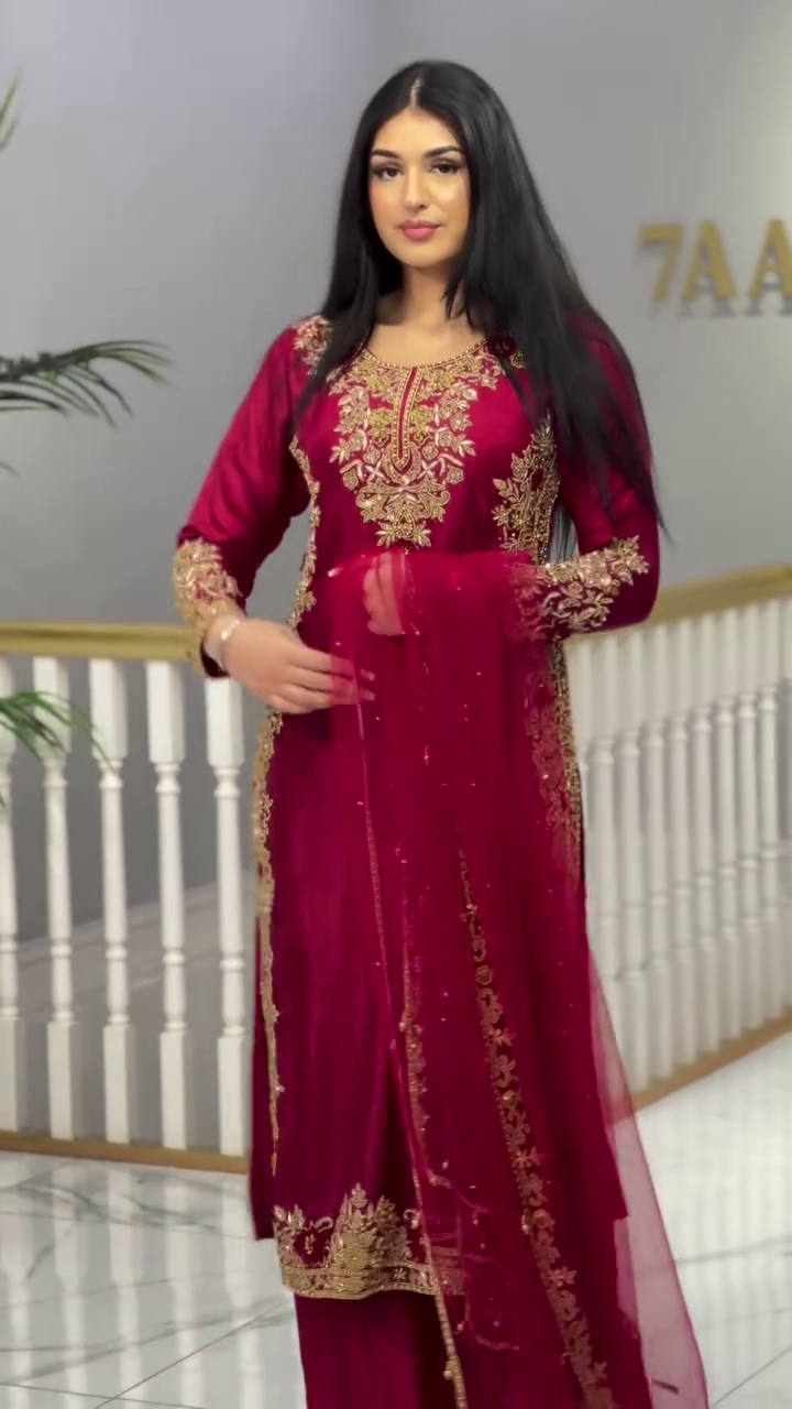 Festive Wear Roman Silk Red Palazzo Suit – A Timeless Symbol of Elegance