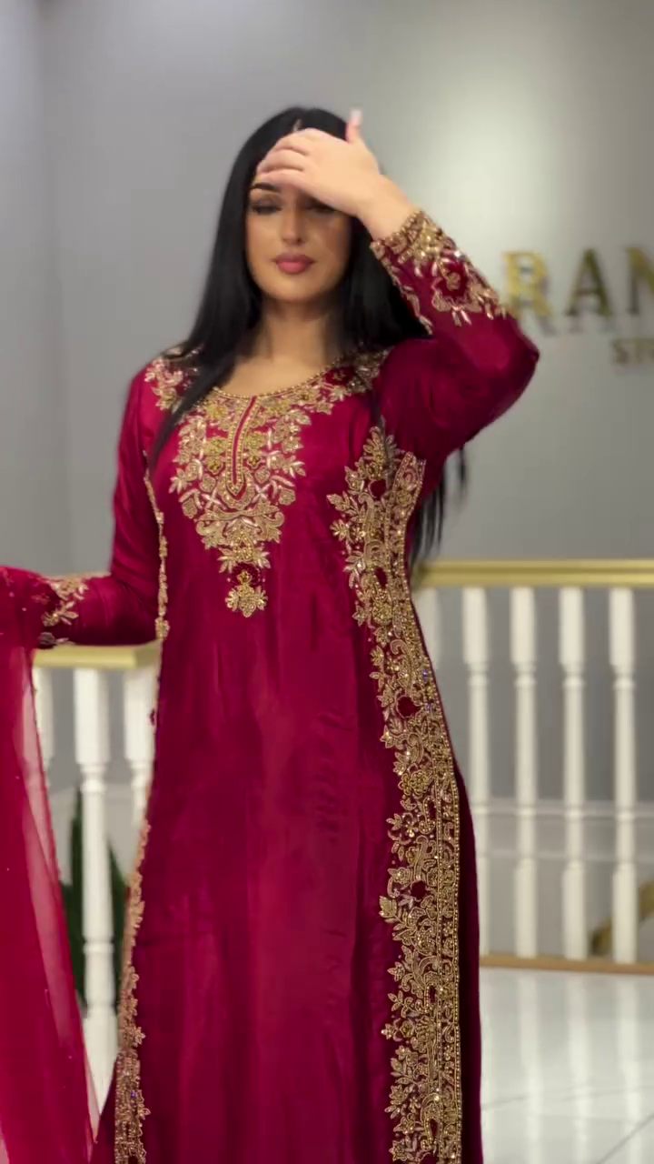 Festive Wear Roman Silk Red Palazzo Suit – A Timeless Symbol of Elegance