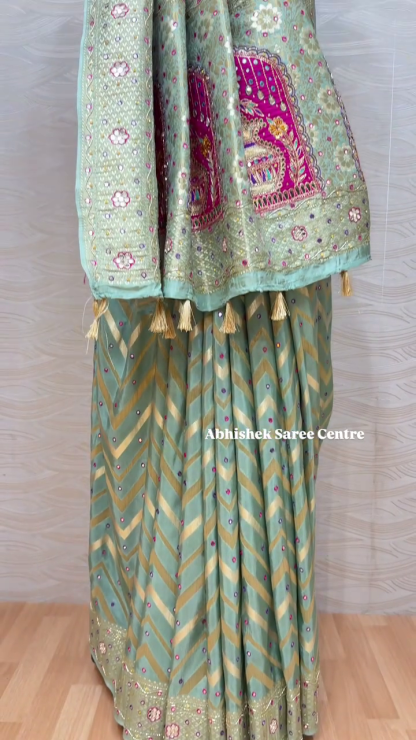Rama Green Threadwork Soft Silk Saree – An Exquisite Blend of Elegance and Artistry