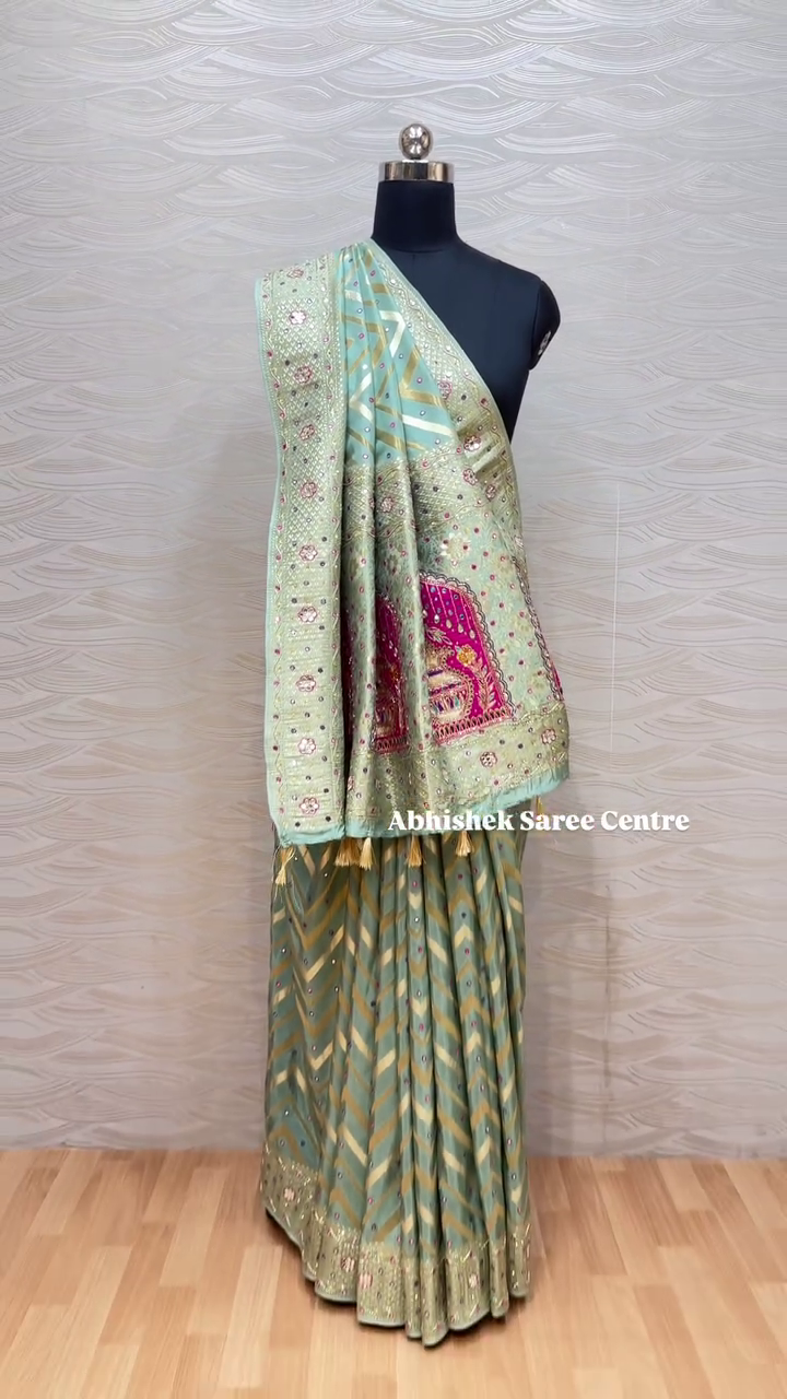 Rama Green Threadwork Soft Silk Saree – An Exquisite Blend of Elegance and Artistry