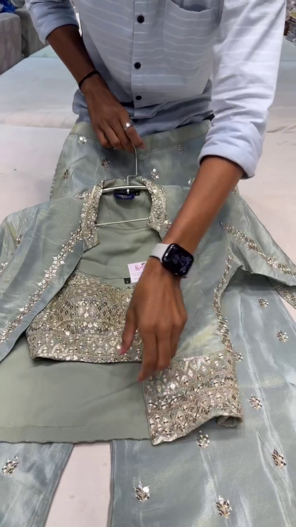 Pista Green Net Embroidered Palazzo and Beautiful Jacket Combo – A Fusion of Grace and Glamour