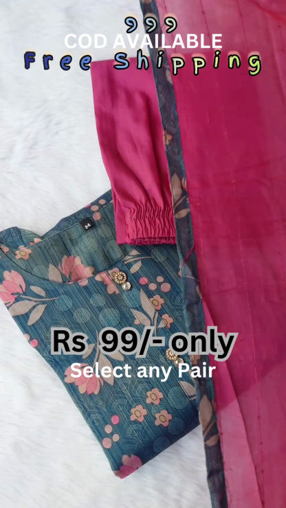 Stitched Cotton Silk Kurta, Bottom & Duppata Forest Green (3 Piece Set )
