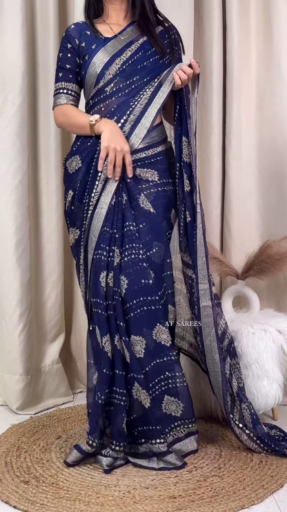 Elegant Chanderi Silk Dabu Handblock Print Saree with Matching Blouse