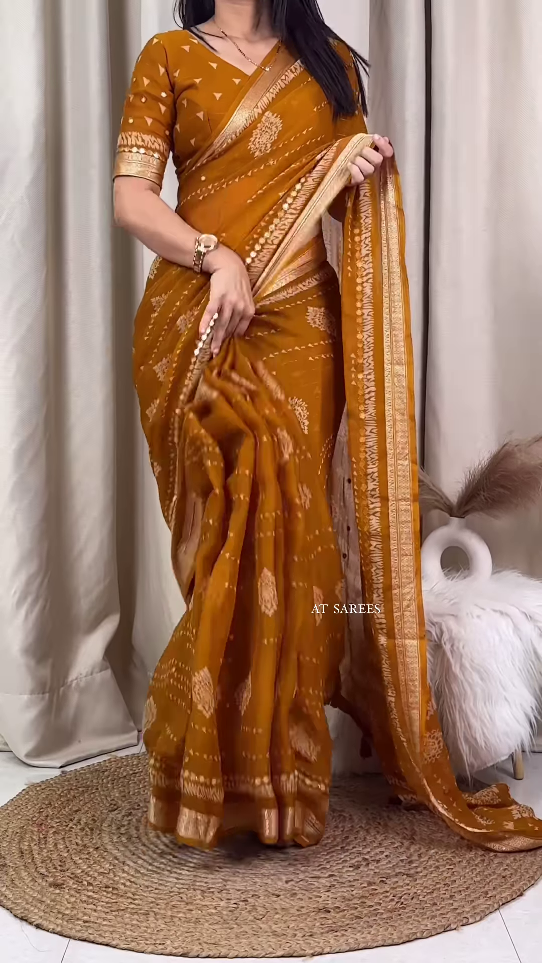 Elegant Chanderi Silk Dabu Handblock Print Saree with Matching Blouse