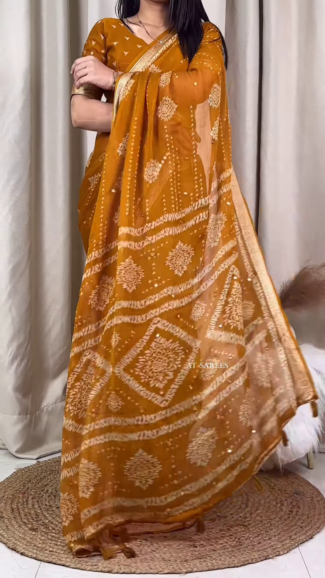 Elegant Chanderi Silk Dabu Handblock Print Saree with Matching Blouse