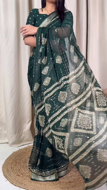 Elegant Chanderi Silk Dabu Handblock Print Saree with Matching Blouse