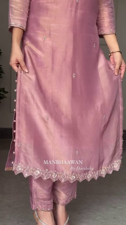 Pure Shimmer Silk Kurta Set with Intricate Knot Work – Effortlessly Glamorous