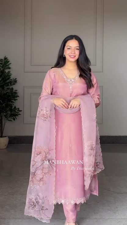 Pure Shimmer Silk Kurta Set with Intricate Knot Work – Effortlessly Glamorous