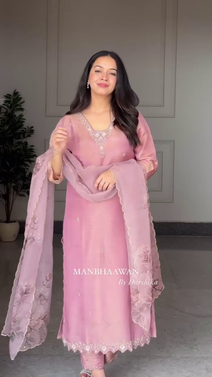 Pure Shimmer Silk Kurta Set with Intricate Knot Work – Effortlessly Glamorous