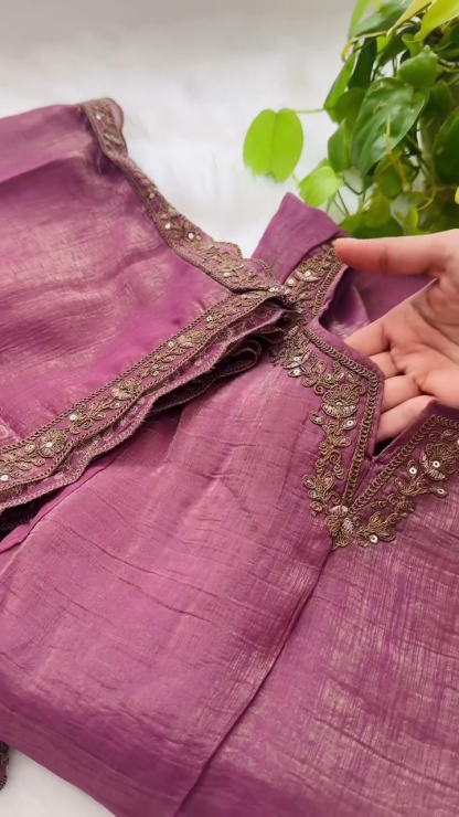 Shimmer Tissue Silk Straight Kurti with Pants and Silk Dupatta – A Symphony of Elegance
