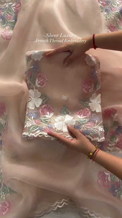 All-Over Multicolour Chikankari Parsi Gara Suit – A Celebration of Artistry and Elegance