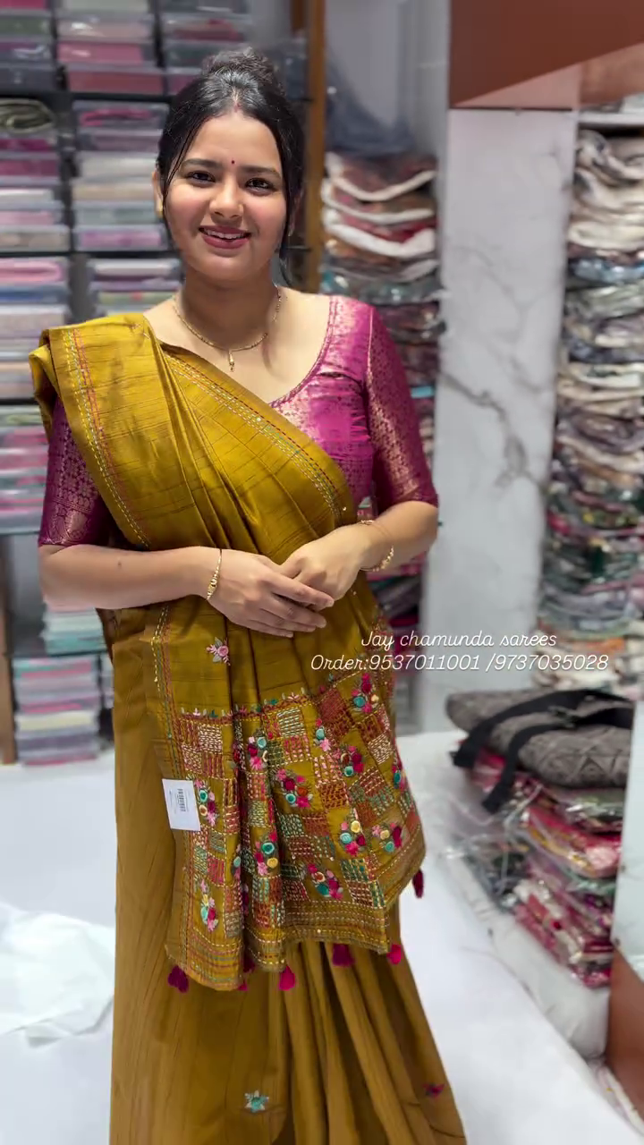 Tussar by Cotton Kalamkari Saree – Honey Brown with Mustard Yellow