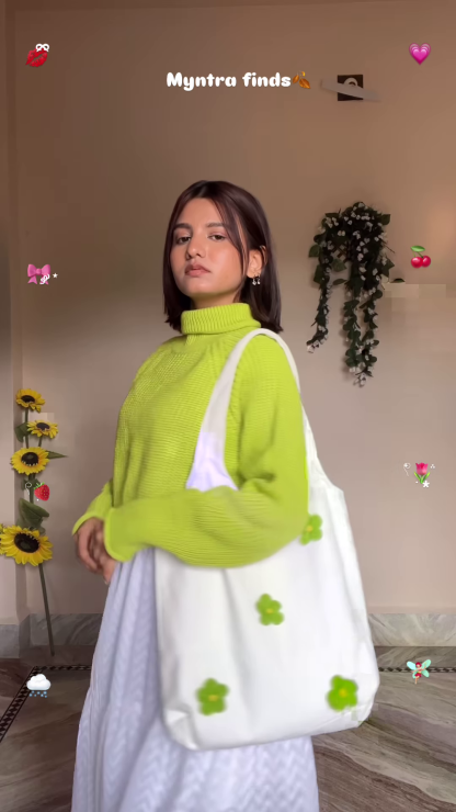 Cute Winter Wear Flower Decor Knit Cardigan – Purple, Green, Blue, and Light Green