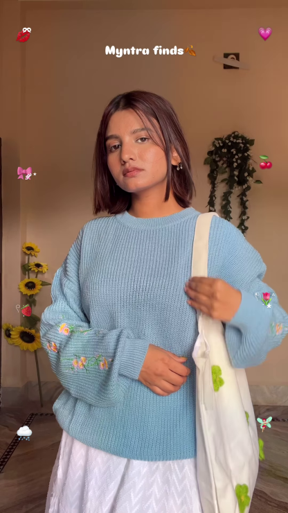 Cute Winter Wear Flower Decor Knit Cardigan – Purple, Green, Blue, and Light Green
