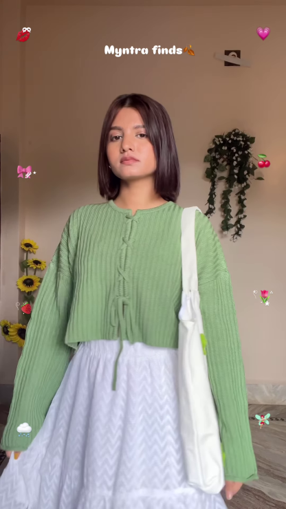 Cute Winter Wear Flower Decor Knit Cardigan – Purple, Green, Blue, and Light Green
