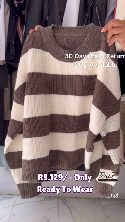 Women’s Striped Round Neck Sweater – Stylish and Cozy