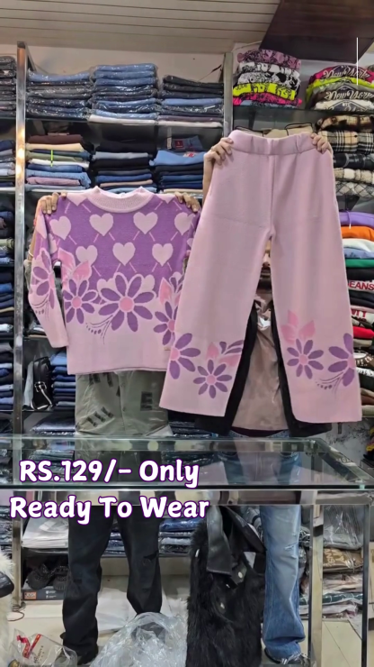 Woolen Crop Sweater with Lower Winter Wear Co-ord Set for Women