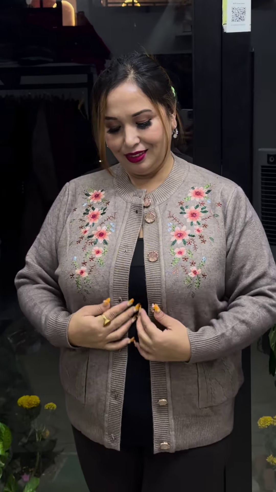 Plus Size Embroidered Pure Acrylic Cardigan