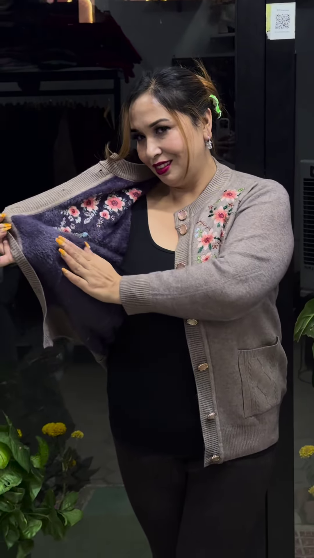 Plus Size Embroidered Pure Acrylic Cardigan