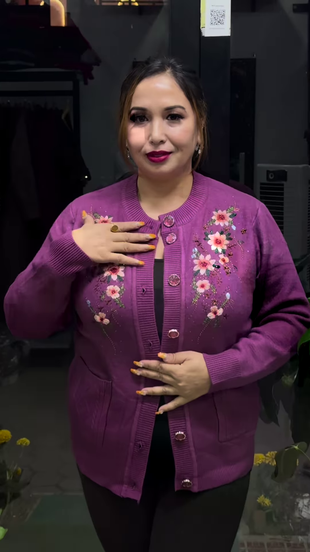 Plus Size Embroidered Pure Acrylic Cardigan
