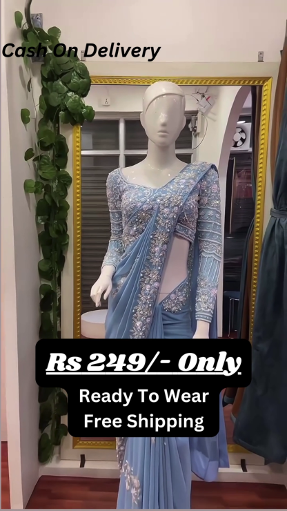 Mesmerizing Sky Blue Embroidered Saree – A Blend of Grace and Glamour