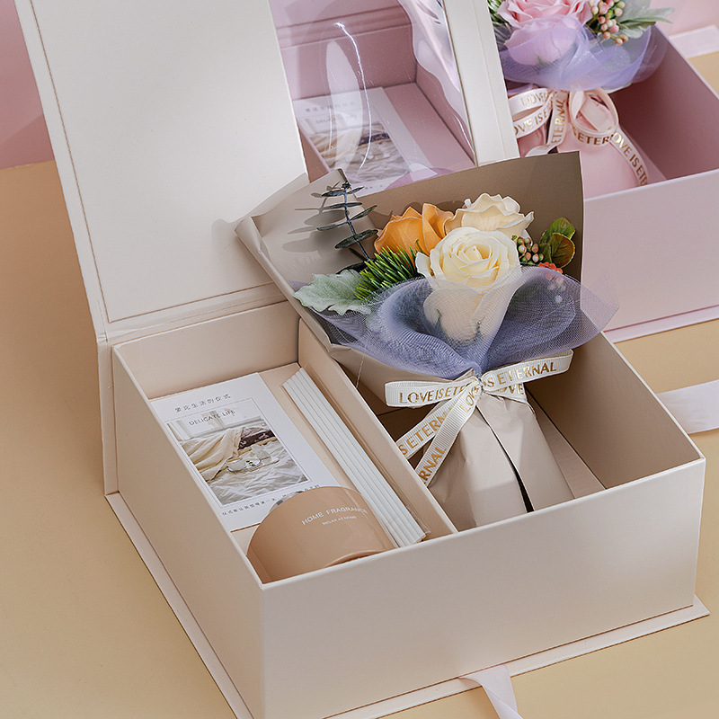 [SG] I Love You Gift Box w/Romantic Scented Candle Flower Bouquet Mother's Day Fragrance Essential Oil Girlfriend Wife-HOMA