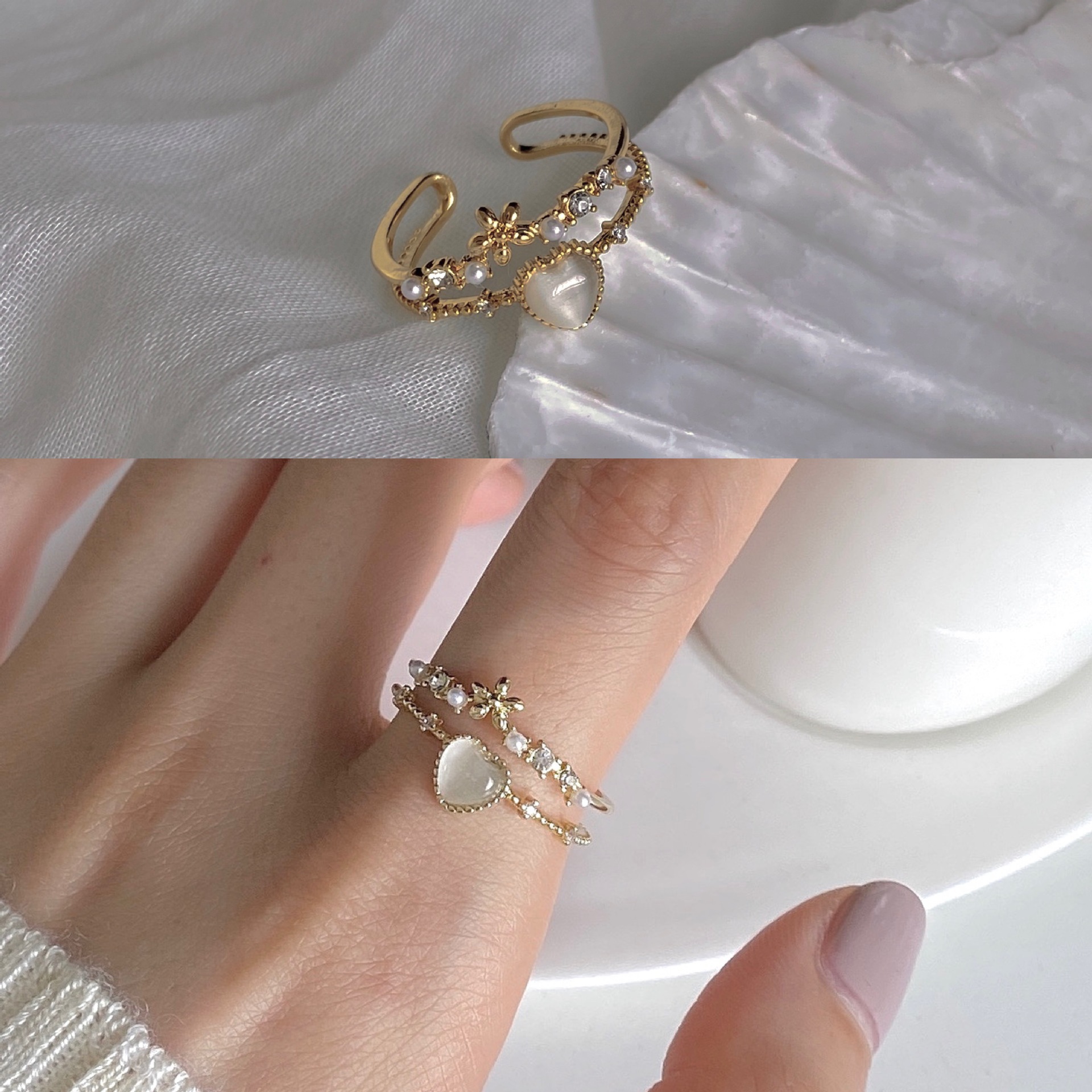 [SG] Open Adjustable Copper Plating Ring with Dimond/Zircon Mother's Day Korean Normcore for Birthday Gift Anniversary-HOMA