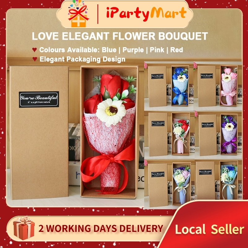 [SG]LOVE Elegant Flower Bouquet Gift Box Soap Artificial Floral for Bday Girlfriend Teachers Wedding-HOMA