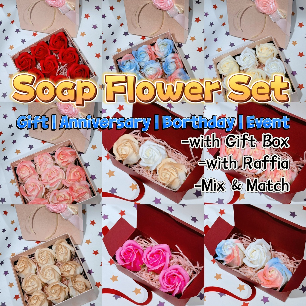 [SG] 3-Layer Thickened Elegant Rose Top Soap Flower Set w Gift Box and Raffia Mother's Day Birthday-HOMA