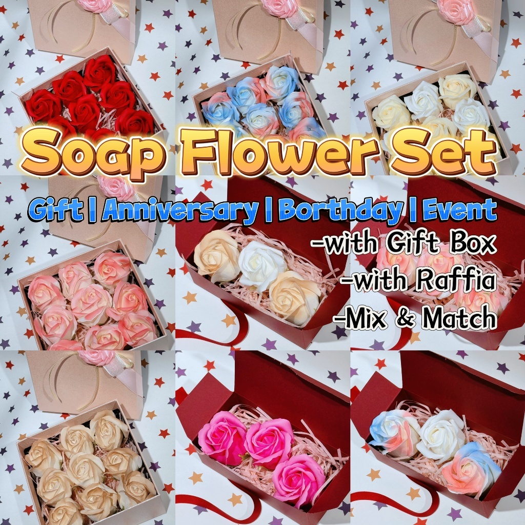 [SG] 3-Layer Thickened Elegant Rose Top Soap Flower Set w Gift Box and Raffia Mother's Day Birthday-HOMA