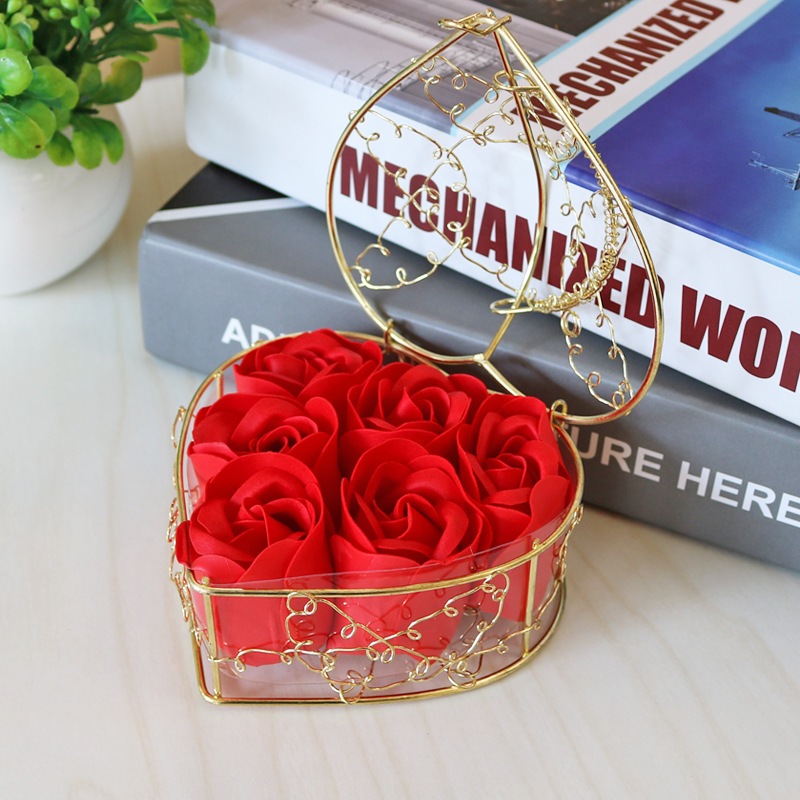 [SG] 6 Artificial Soap Flower in a Iron Basket Artificial Flower Set Birthday Wedding Proposal-HOMA