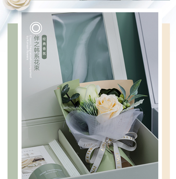 [SG] I Love You Gift Box w/Romantic Scented Candle Flower Bouquet Mother's Day Fragrance Essential Oil Girlfriend Wife-HOMA