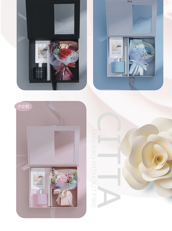 [SG] I Love You Gift Box w/Romantic Scented Candle Flower Bouquet Mother's Day Fragrance Essential Oil Girlfriend Wife-HOMA